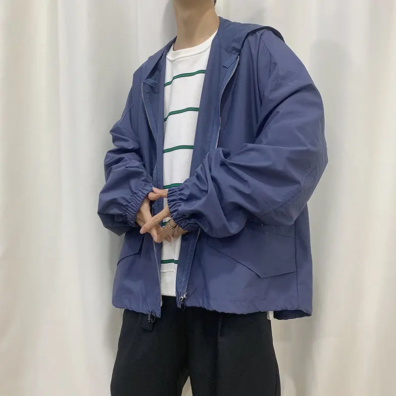 

Track Jacket Men's Fashion Solid Color Casual Hooded Jackets Mens Streetwear Wild Loose Hip Hop Bomber Jacket Men M-5XL