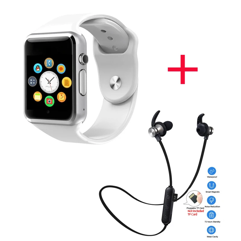 RELOGIO Смарт-часы с камерой/сим-карта TF/Bluetooth/вызов/ECG/монитор сердечного ритма мужские/женские умные часы для Android iPhone Xiaomi - Цвет: A01-White-Black Ear