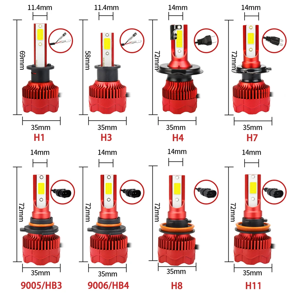 Светодиодный налобный фонарь H7 светодиодный комплект H1 H3 H4 H11 9005 9006 IP68 8000lm