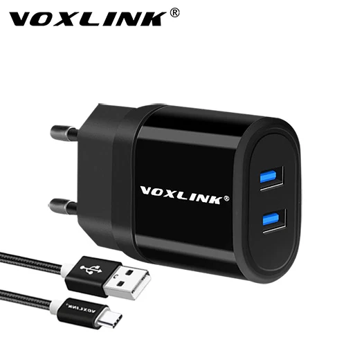 with type C cable VOXLINK USB Charger 2 Ports 5V 2.1A USB Wall/Travel Charger Portable Mobile Phone Charging Adapter with 1M USB cable For Samsung - Тип штекера: with type C cable