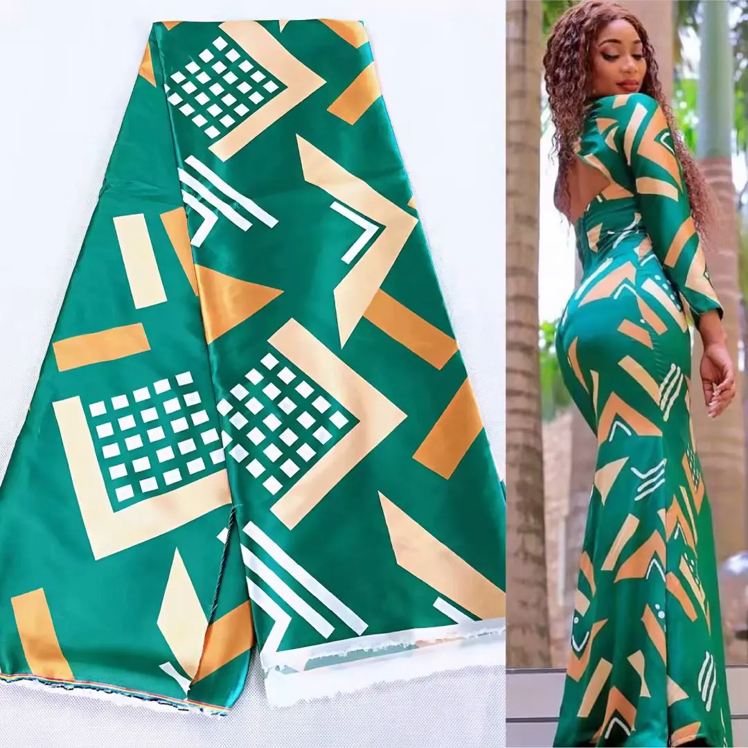 tecido de cetim de seda africano atraente venda quente tecido de renda nigeriano material de seda impressão de cera gana design