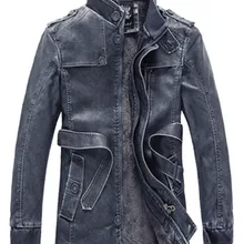 Мотоциклетная Мужская Длинная кожаная куртка пальто размера плюс Зимняя Толстая Теплая Флисовая Водонепроницаемая мужская куртка из искусственной кожи