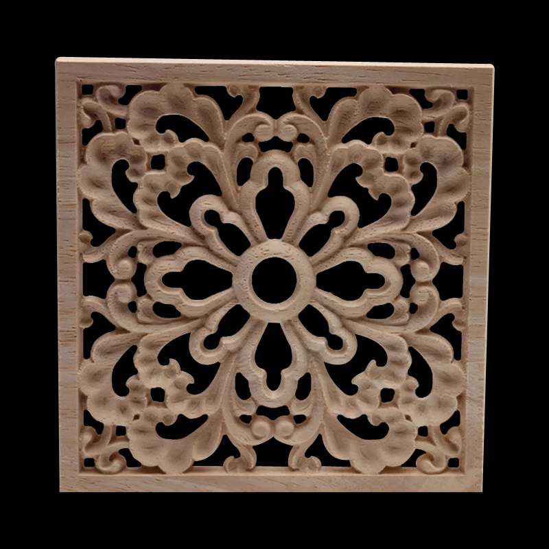Wood Applique Wood Mouldings Wood Craft Onlay European Decor Carved Natural Retro Long Leaves Floral Rose Wooden Doors Window