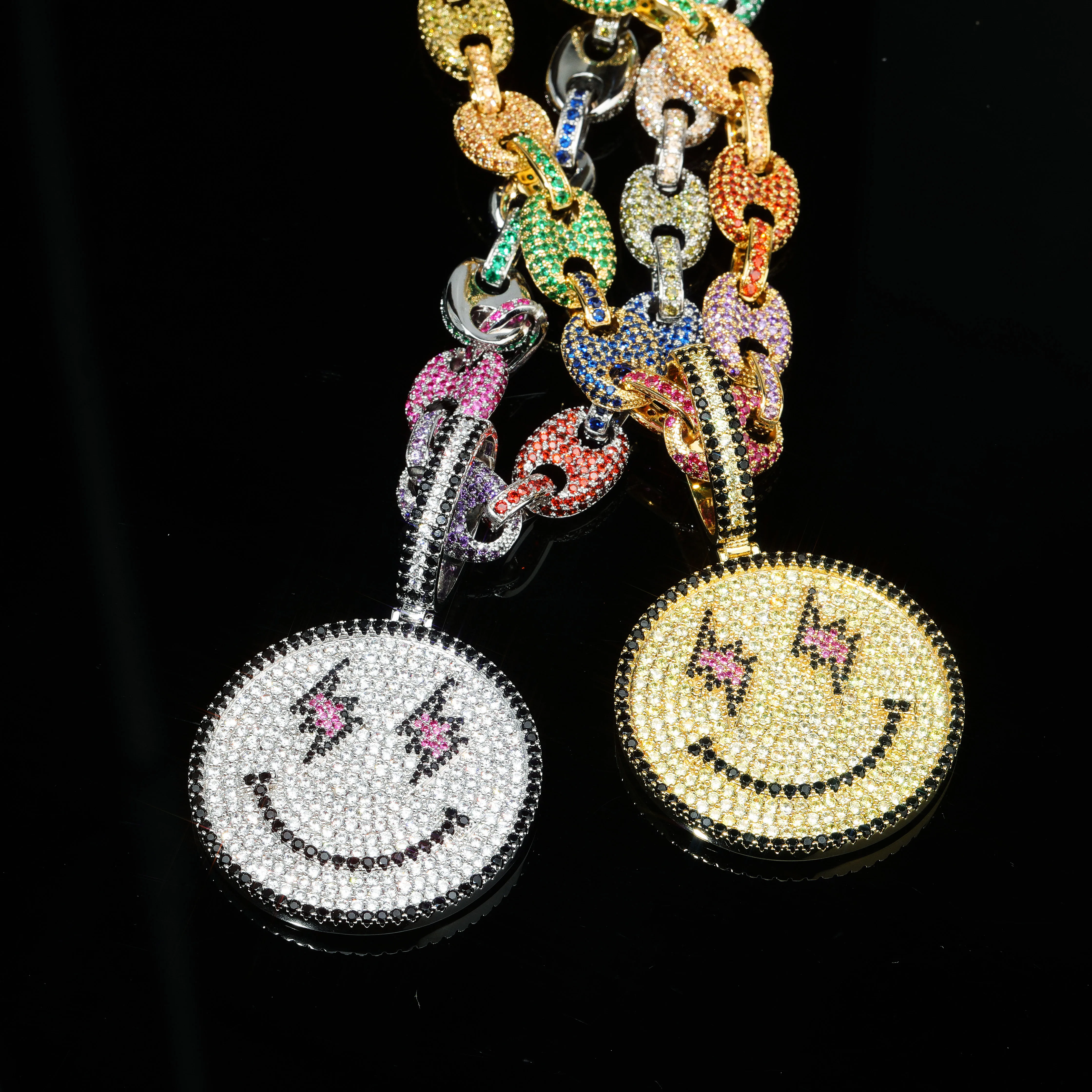JINAO, новинка, модное ожерелье со смайликом в виде глаз молнии, ледяное ожерелье и подвеска, хип-хоп ювелирные изделия, AAA кубический циркон, ожерелье для подарка