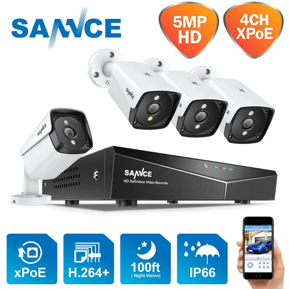 SANNCE 4CH 5MP XPOE система безопасности Видео 5MP наружная Водонепроницаемая инфракрасная ip-камера ночного видения беспроводной комплект видеонаб... SANNCE 4CH 5MP XPOE система безопасности Видео 5MP наружная Водонепроницаемая инфракрасная ip-камера ночного видения беспроводной комплект видеонаб...