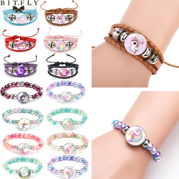 

1pc Unicorn Beads Bracelets Snap Holder Buttons Dome Cabochon Charms Trendy Bracelets for Wedding Birthday Party Supplies Gifts