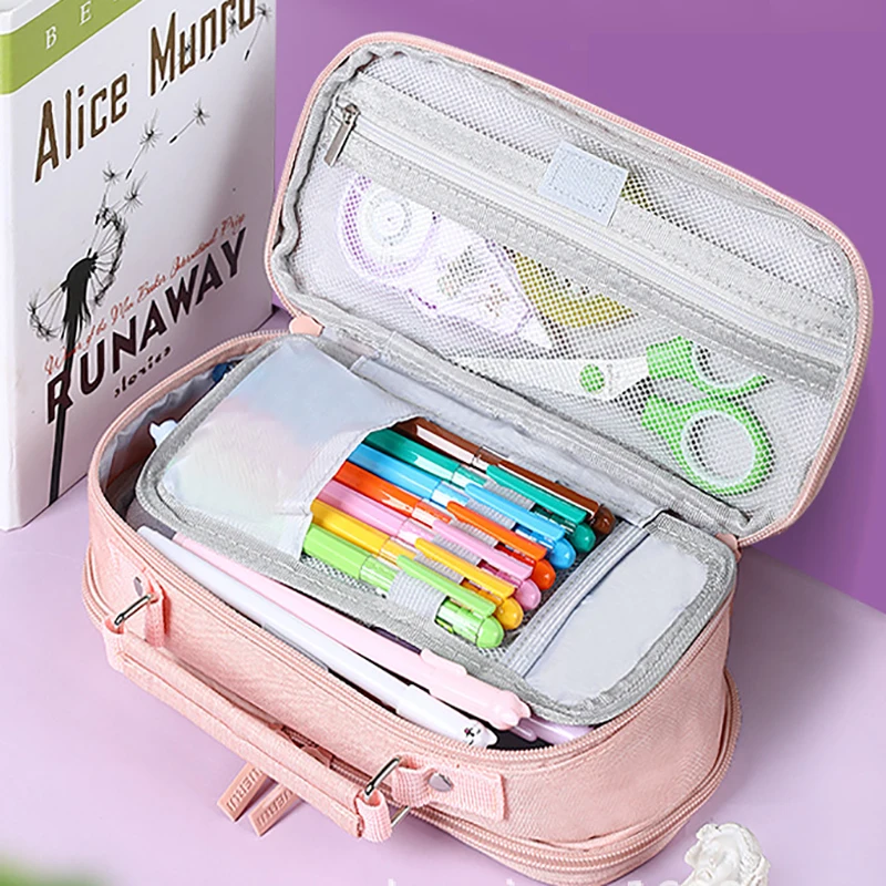 Ginflash 1pc Simplicity 5 Colors Canvas Pencil Case Kawaii Large Capacity Big Double Layer Cases School Supplies | Канцтовары для