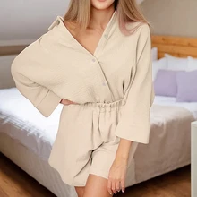 

Casual Womem Lounge Wear Summer Tracksuit Shorts Set Shirt Tops & Mini Shorts Suit Female New Two Piece Set