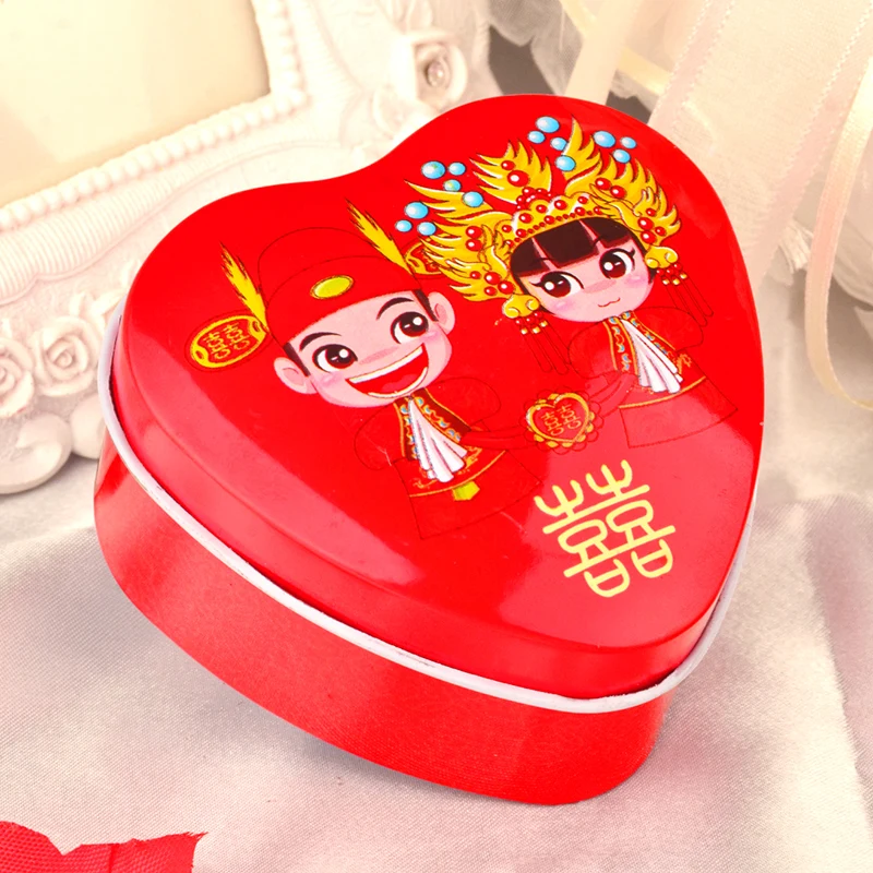 

12Pcs/set Heart Shape Wedding Candy Storage Box Chinese Style Gift Boxes Metal Party Favor Box Tin Jar Storage Case Organizer