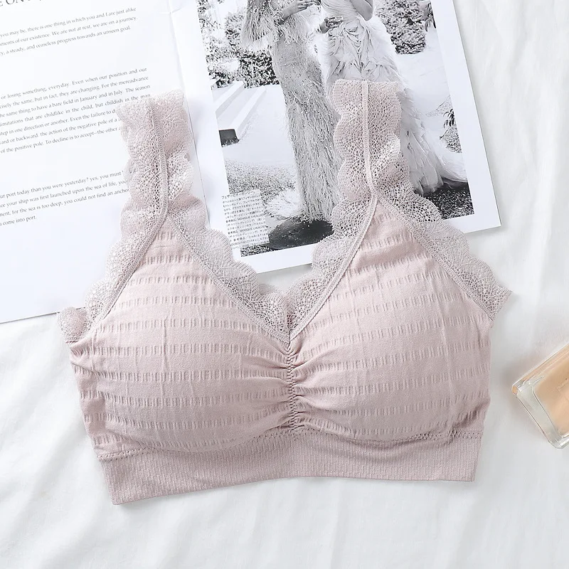 

XIFER New Lace Underwear with Chest Pad All-match Anti-glare No Steel Ring Vest Beautiful Back Underwear Ladies Sports Bra