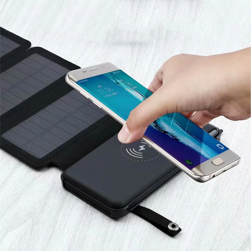  Foldable Solar Power Bank Waterproof 12000mAh QI Wireless charger Solar Powerbank With LED Light fo