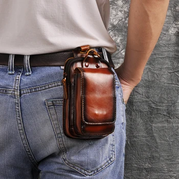 

Portable Leather Men Casual Design Waist Bag Canvas Fanny Pack Belt Phone Drop Leg Bags 5.5" Phone Pouch Multi-Function Bag