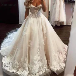 Sumnus Lace Wedding Dresses 2021 Off The Shoulder Lace Appliques Vintage Bridal Dress Princess Boho Wedding Gowns