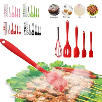 

High Quality 5PCS/set Silicone Cooking Utensil Set Bamboo Kitchen Egg Beater Spatula Tools