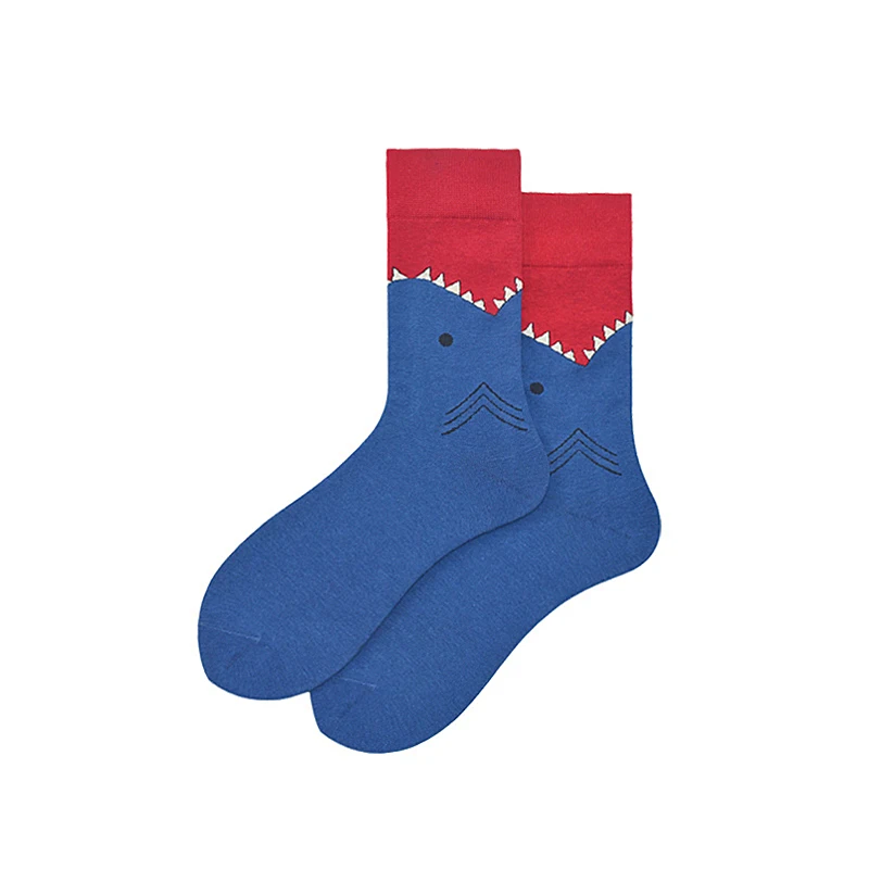 

Trend Men's Red And Blue Shark Street Versatile Contrast Color Hip Hop Skateboard College Style Cool Pure Cotton Crew Socks