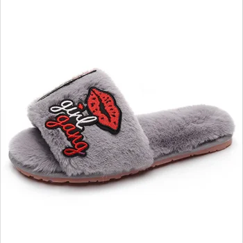 

Winter Woman Shoes Sexy Cute Plush Slippers Beautiful Slides Comfortable Soft flip-flops Indoor Home Shoes Room Red Lips 10 Size