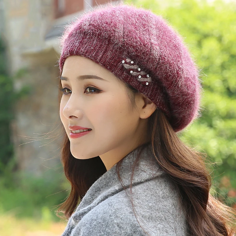 Winter Angora Berets Women Outdoor Accessory Headwear Knit Beanie
