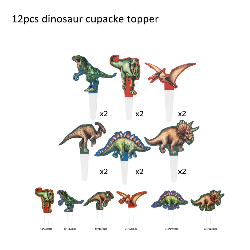 Блестящий серебряный мотив динозавра счастливый плакат "с днем рождения" динозавр вечерние Юрский плакат "с днем рождения" достаринный скелет динозавра - Цвет: cupcake topper kit
