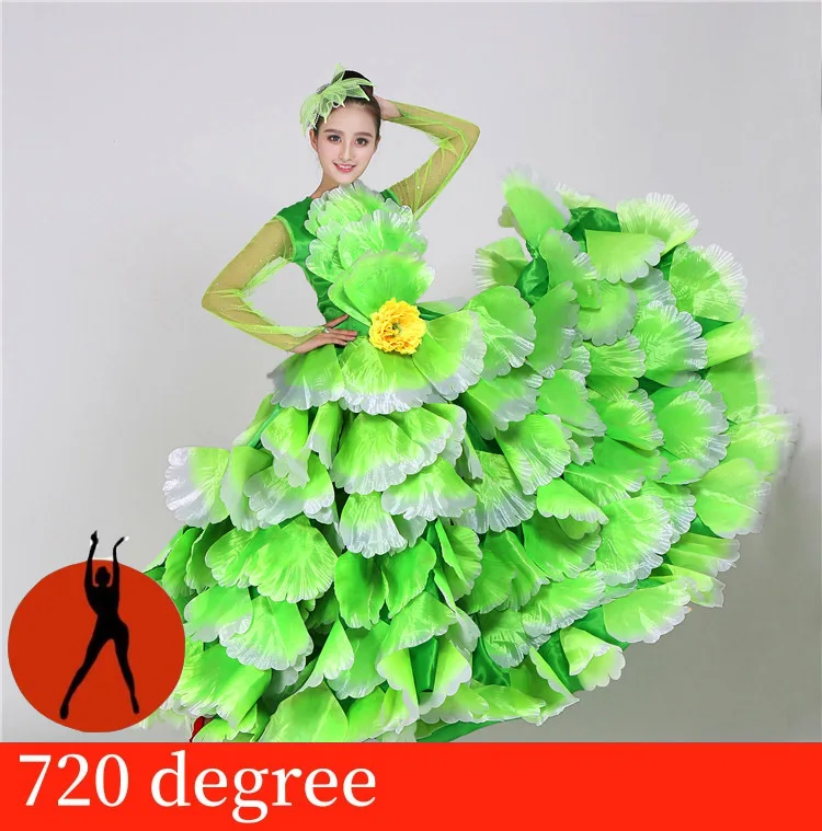green 720 Фламенго испанская коррида живота платье с широкой юбкой для танцев красный фламенко платья для женщин длинный халат фламенко юбки для девочек SL1456 - Цвет: green 720