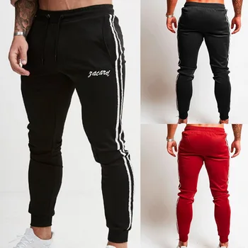 

Men Sweatpant Black Red Letter Drawstring Pants Casual Tactical Joggers Trousers Fitness Sport Elastic Waist Hip Hop Streetwear