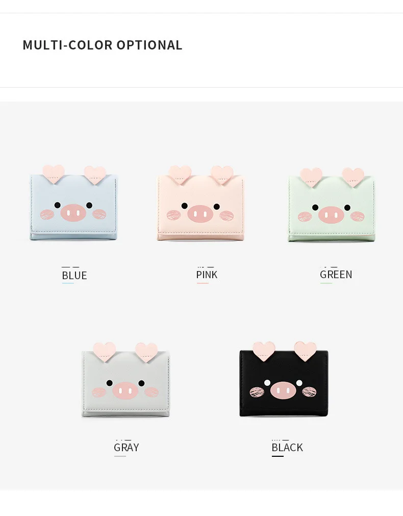 Cartoon Pig Cute Kawaii Wallet for Teen Girl Small Candy PU Leather Rfid Wallets Women 2019 Ladies Hasp Fashion Handy Coin Purse (6)