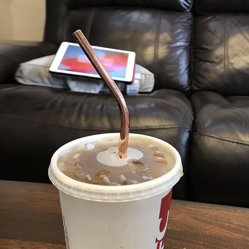 WOWSHINE New 4pcs/lot Shiny Rose Gold Color Stainless Steel Drinking Straws Rust Free Dia 6mm Bent with Gift 1 Brush 210MM