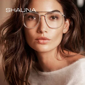 

SHAUNA Fashion Double Bridges Eyeglasses Frame Women Optical Glasses Frame Men