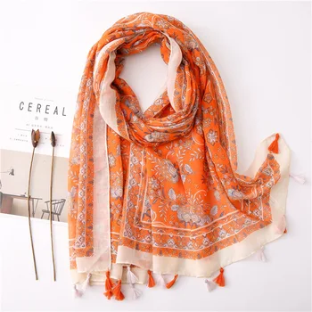 

2020 ethnic orange hijab scarf women autumn winter long boho printed scarf Warm Large Shawls and wraps foulard femme cachecol