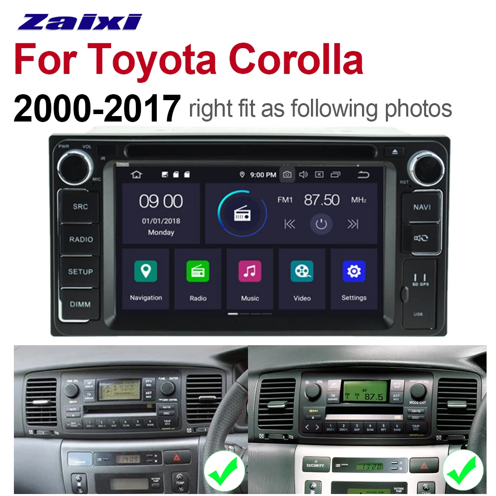ZaiXi 2din Android 9 0 Восьмиядерный 4 Гб ОЗУ автомобильный DVD плеер для Toyota Corolla 2000 ~ 2017 GPS