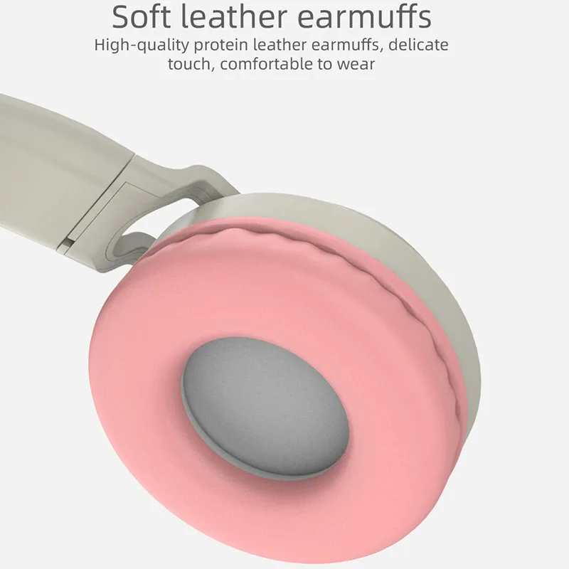 Kids Bluetooth 5 0 Cat Ear Headphones Foldable On Ear Stereo Wireless Headset with LED Light Pink 