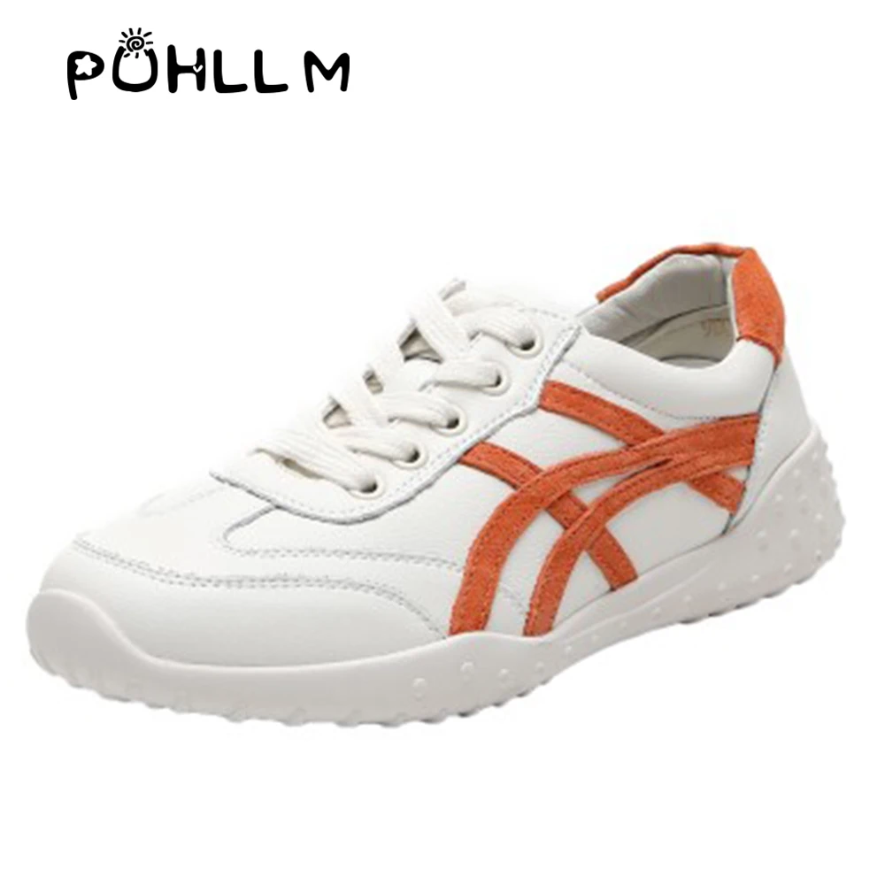 

PUHLLM Women Flats Leather Shoes Women's Vulcanize Shoes Genuine Leather Flats For Ladies Shoes Sneakers Fashion Ultralight B73