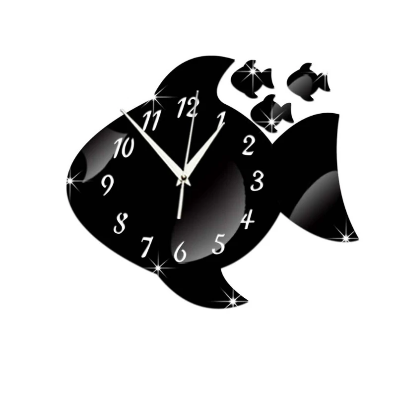 

Cute Fish Shape Acrylic Wall Clock Mirror Sticker Watch DIY Decal for Kids Room