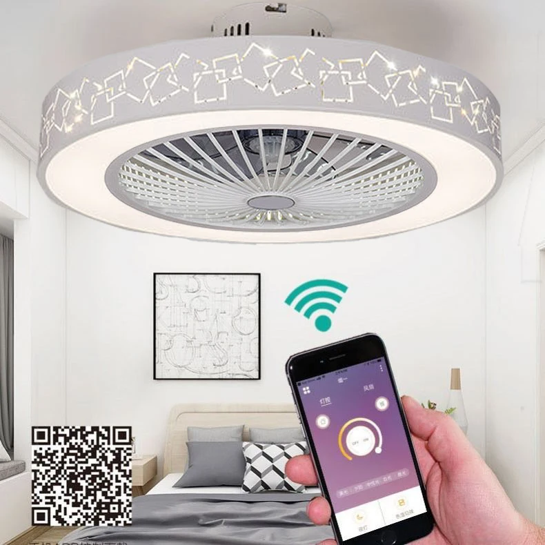 LED ceiling fan lamp light mobile phone app remote control modern invisible 55 50cm fans home decoration lighting circular round