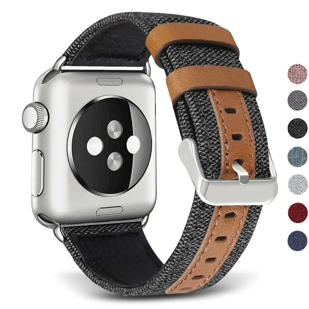 Кожаный ремешок для Apple watch 5 3 band 44 42 38 мм тканевый наручных часов браслет iWatch серии
