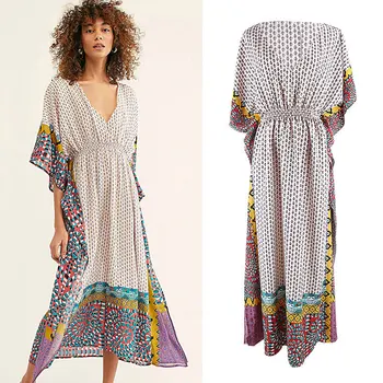 

Kaftan Cover-Up Swimsuit Cover Up Swimwear Women Pareos Beach Woman 2020 Elastic High Waist Flower Skirt Bikini With Robe Animal