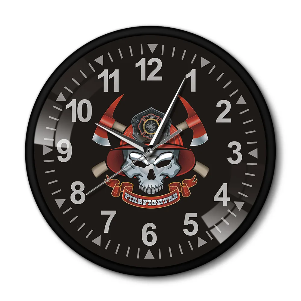 

Firemen Skull Design Wall Clock Firefighter Skull with Crossed Axes Metal Frame Wall Clock Maltese Cross Fire Department Decor