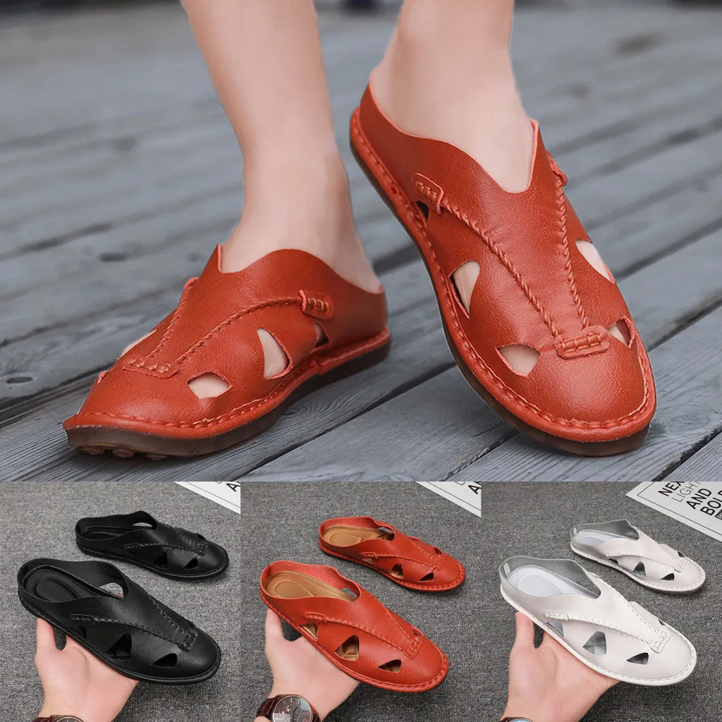 Для Мужчин's Цвет одинаковая полая дышащая обувь с открытыми пальцами тапочки летние модные пляжные шлепанцы; простые и элегантные, для особого случая; нескользящие вьетнамки