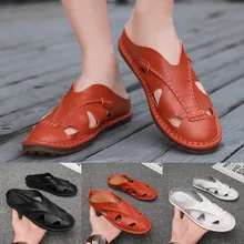 Для Мужчин's Цвет одинаковая полая дышащая обувь с открытыми пальцами тапочки летние модные пляжные шлепанцы; простые и элегантные, для особого случая; нескользящие вьетнамки