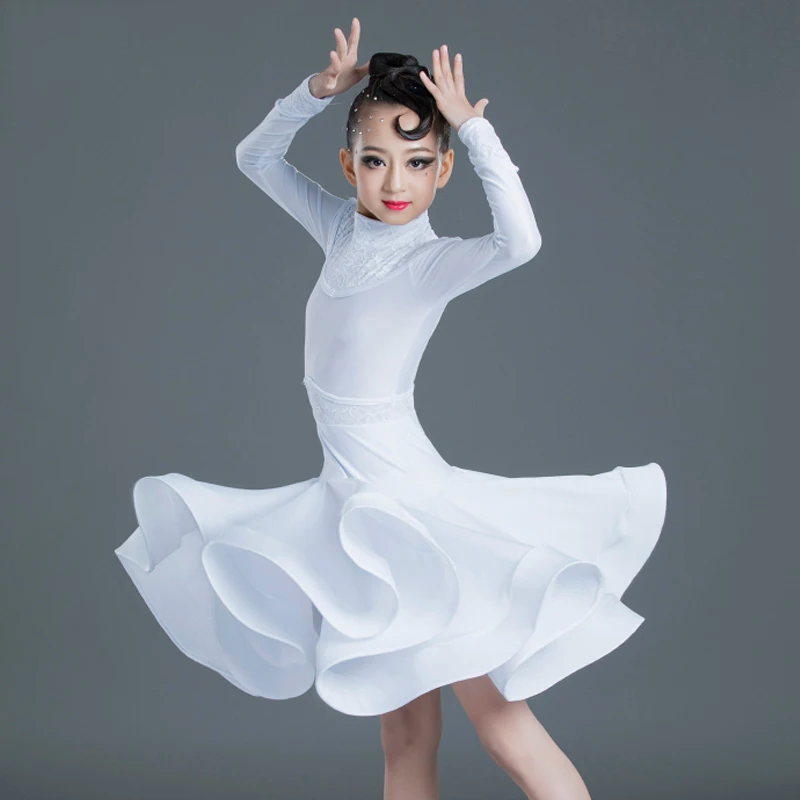 Girls Latin Dance Dress Competition Clothing 2020 Kids Dancing Examination Long Sleeve Lace Child Practice Dancewear 514 | Тематическая