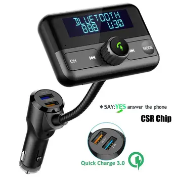 

Konrisa 1.8" LCD FM Transmitter Aux Output Bluetooth Handsfree Kit Car MP3 Player QC3.0 Fast Charger Dual USB Support TF Card