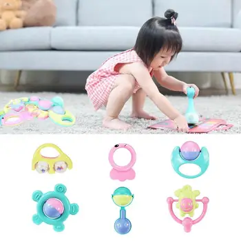 

New 6Pcs Baby RattleTeether Set baby boy girl rattle Toys Shake Grap Baby Hand Ratt Toy instrument early education puzzle toys