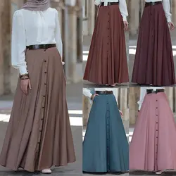 Арабский, из Дубая модная мусульманская женская длинная юбка высокая посадка на пуговице чистый цвет большой маятник плюс размер