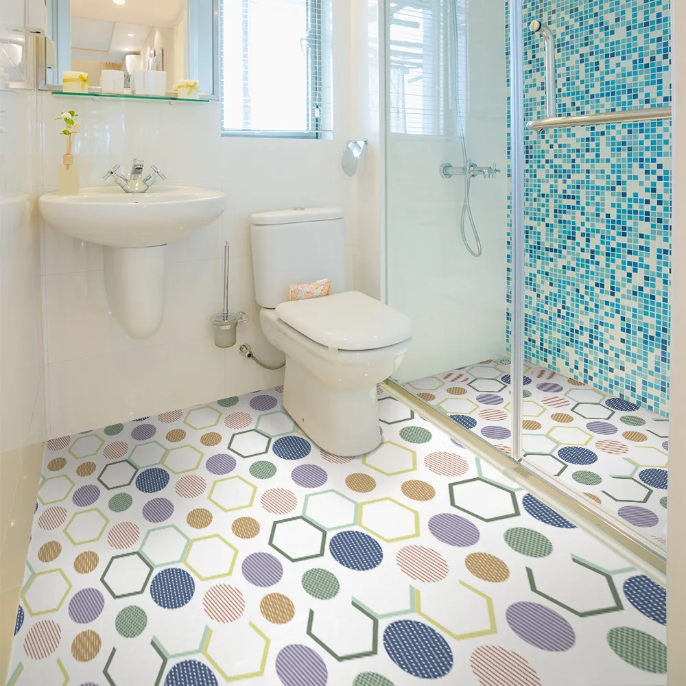 Шестигранные геометрические ПВХ наклейки для плитки, простые, износостойкие и водонепроницаемые, самоклеящиеся наклейки для пола для декора ванной комнаты