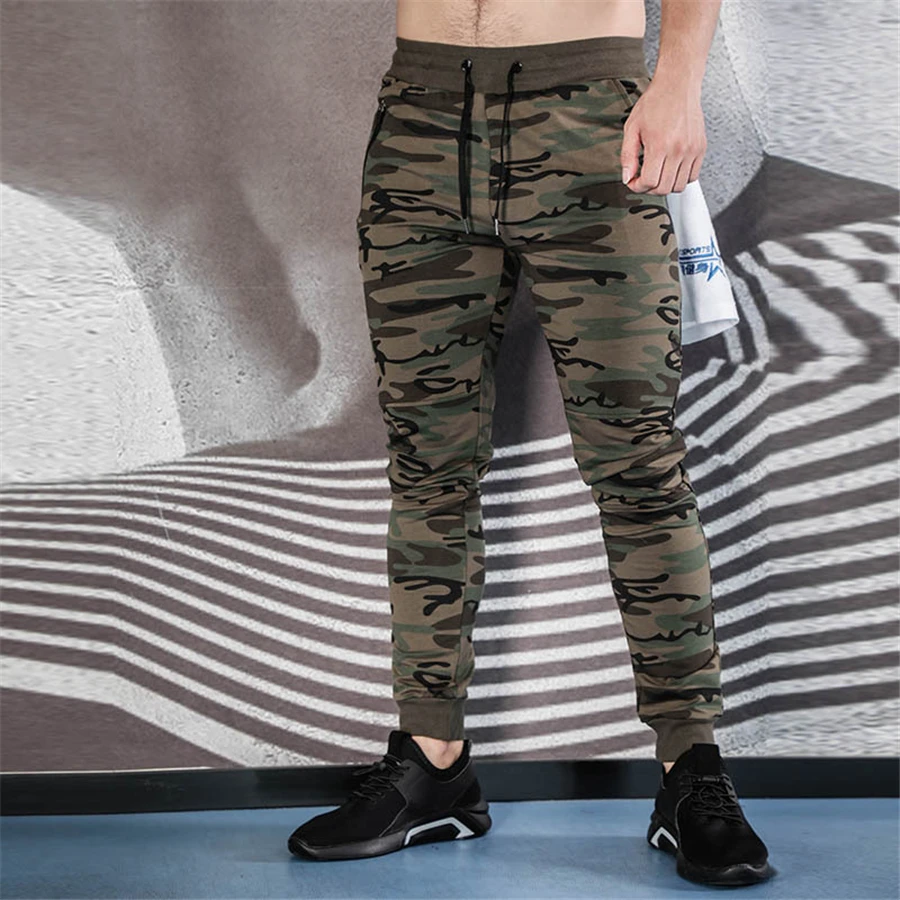 Camouflage Новые модные мужские спортивные брюки штаны для бега фитнес повседневные длинные штаны мужские спортивные лосины спортивные брюки джоггер карман на молнии хлопковые брюки - Цвет: Camouflage