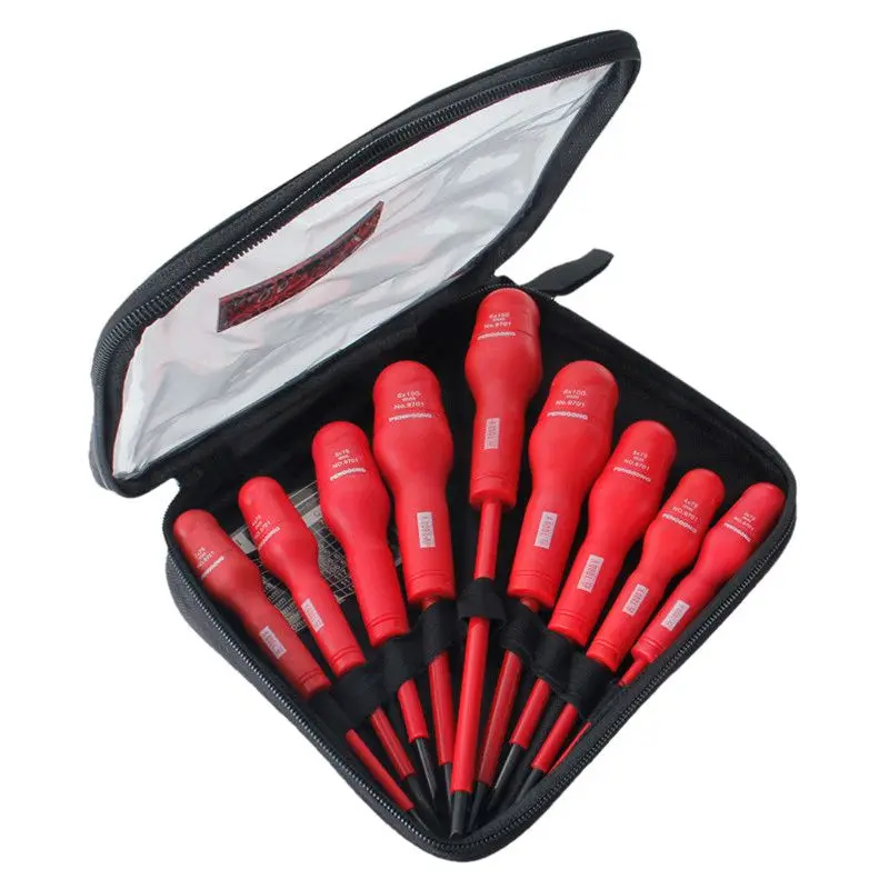 

PENGGONG 1000V Insulated Screwdriver Set Electrician Phillips & Slotted Kits CR-V Steel 9PCS With Bag