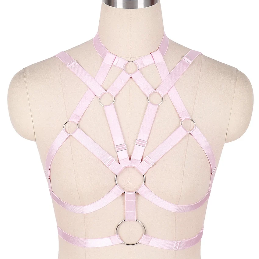 MLCO0001PINK Модное панк готическое поддерживающее нижнее белье из эластичных лямок бюстгальтер топы прозрачный ремешок для женщин белье Пояс Регулировка плюс размер вечерние клуб рейв - Цвет: MLCO0001PINK
