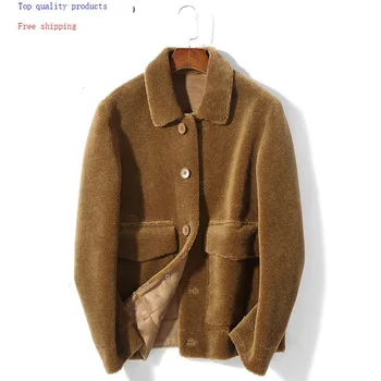 

2020 Real Fur Coat Men Short Autumn Winter Sheep Shearing Wool Jacket Overcoat Men's Fur Coats K9SYJI029 KJ3501