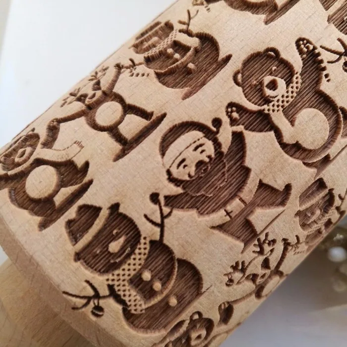 HOT 1 Pcs Wooden Rolling Pin Embossing Baking Christmas Elk Cookies Noodle Biscuit Fondant TI99