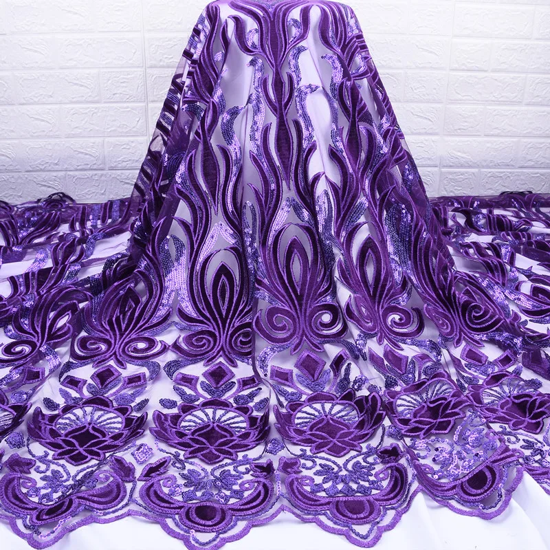 

High Quality African Velvet Sequins Nigerian Tulle Lace Fabric Red French Mesh Lace Fabrics With Sequins For Wedding Party F1772