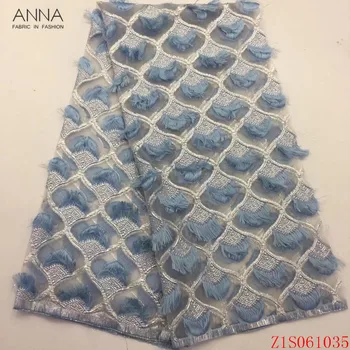 

Anna newest embroidered feather french net lace african tulle fabric high quality nigerian mesh laces fabrics 5 yards for sewing